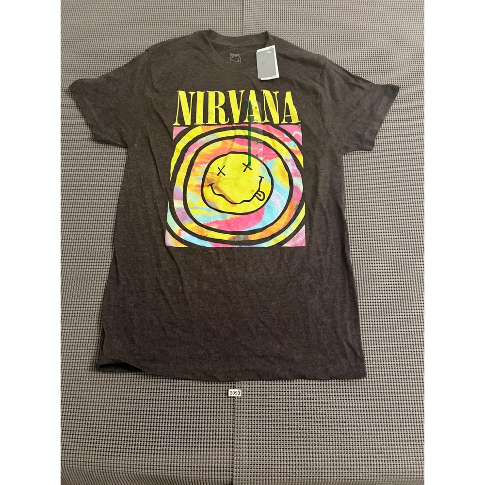 Nirvana Graphic Tee Black Heather Smiley Face Tie Dye Shirt Medium SUL118528